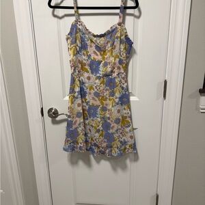 Lush Floral Mini Dress in Blue and Yellow